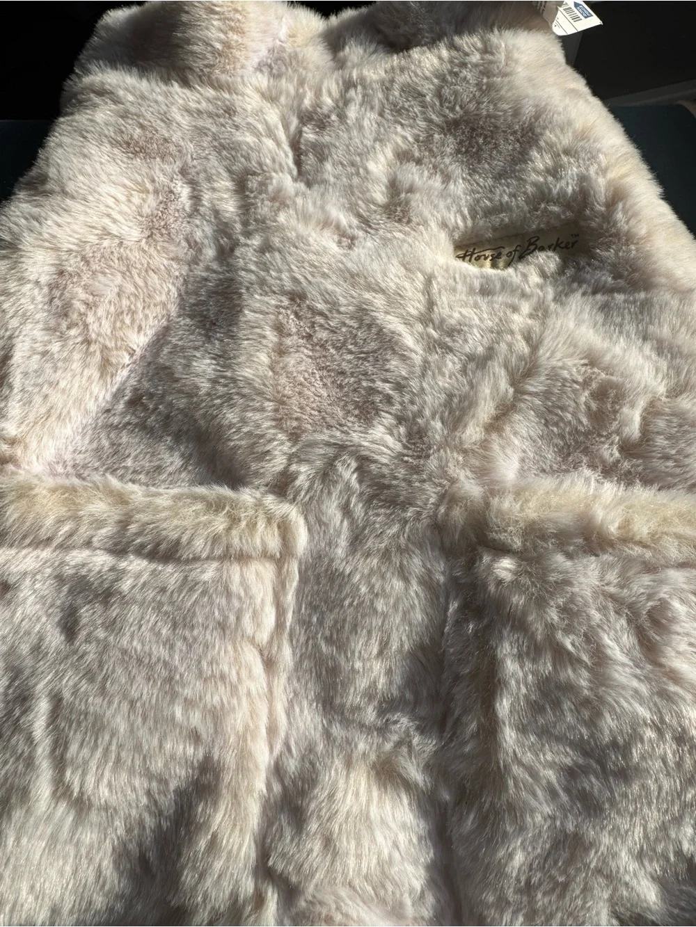 Medium Cream Faux Fur Dog Vest w/2 Pockets and velcro closure Lux Quiet Luxury